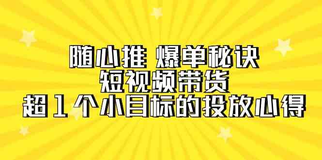 （9687期）随心推 爆单秘诀，短视频带货-超1个小目标的投放心得（7节视频课）-搞钱情报局