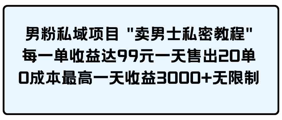 男粉私域项目 "卖男士私密教程" 每一单收益达99元一天售出20单-搞钱情报局