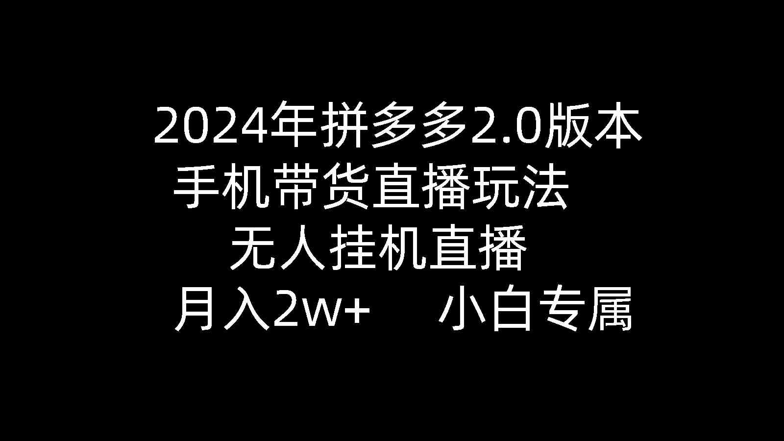 (9768期)2024年拼多多2.0版本,手机带货直播玩法,无人挂机直播, 月入2w+, 小…-搞钱情报局