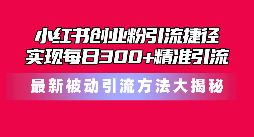 (10692期)小红书创业粉引流捷径!最新被动引流方法大揭秘,实现每日300+精准引流-搞钱情报局