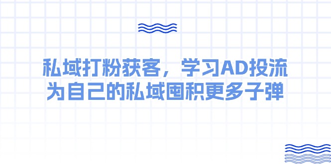 (10728期)某收费课:私域打粉获客,学习AD投流,为自己的私域囤积更多子弹-搞钱情报局