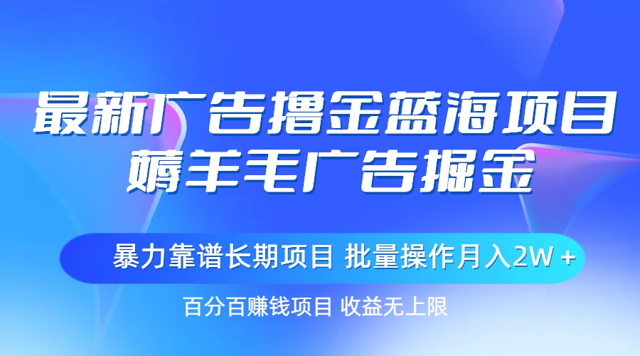 (11193期)最新广告撸金蓝海项目,薅羊毛广告掘金 长期项目 批量操作月入2W+-搞钱情报局