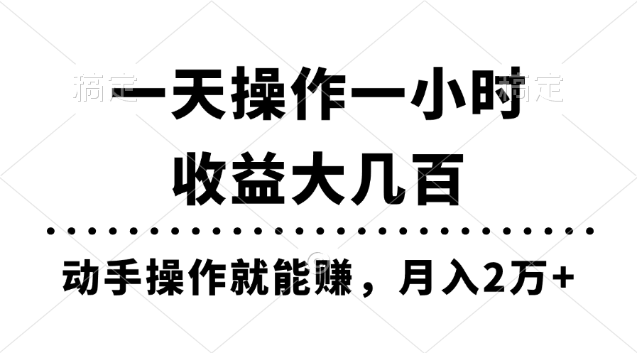 （11263期）一天操作一小时，收益大几百，动手操作就能赚，月入2万+教学-搞钱情报局