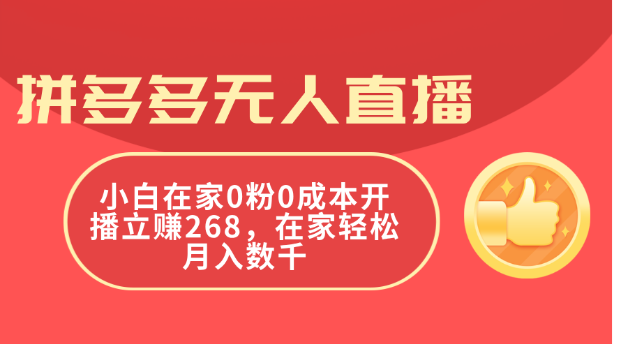 （11521期）拼多多无人直播，小白在家0粉0成本开播立赚268，在家轻松月入数千-搞钱情报局