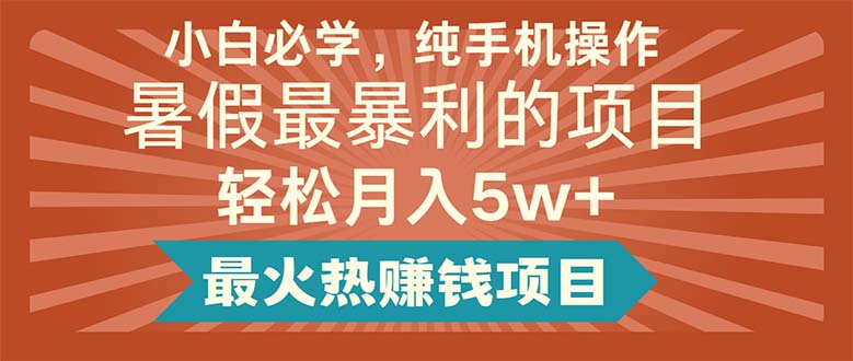 (11583期)小白必学,纯手机操作,暑假最暴利的项目轻松月入5w+最火热赚钱项目-搞钱情报局