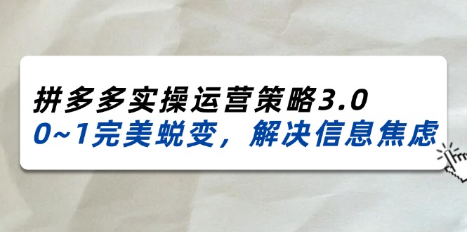 (11658期)2024_2025拼多多实操运营策略3.0,0~1完美蜕变,解决信息焦虑(38节)-搞钱情报局