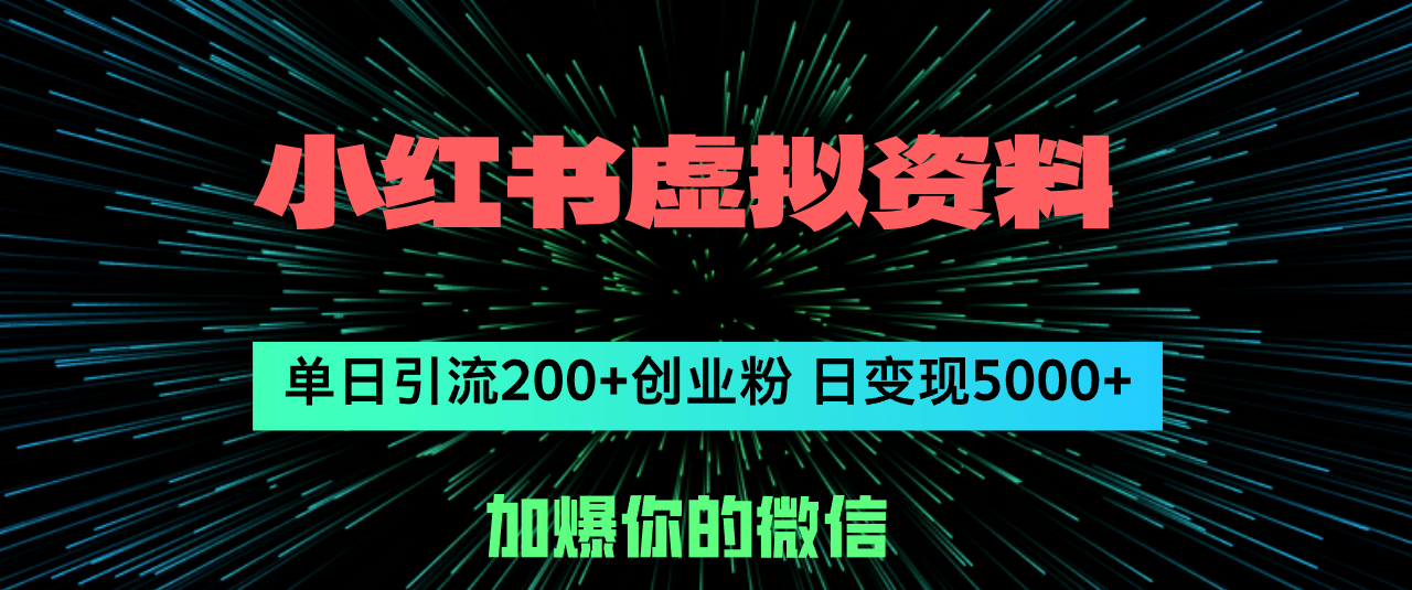 （12164期）小红书虚拟资料日引流200+创业粉，单日变现5000+-搞钱情报局