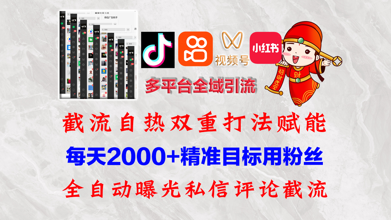 (12559期)快手,抖音,小红书,视频号多平台全自动引流获客系统 精准全域引流,…-搞钱情报局