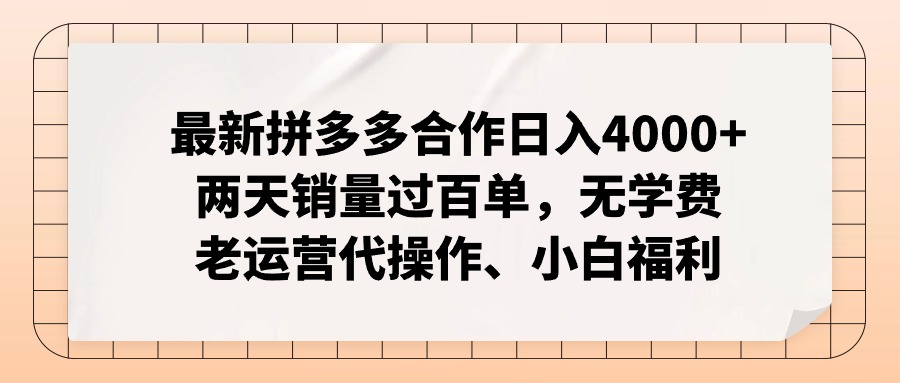 （12869期）拼多多最新合作日入4000+两天销量过百单，无学费、老运营代操作、小白福利-搞钱情报局